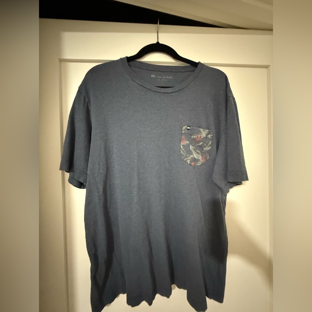 Travis Mathew Blue Tee with Floral Pocket